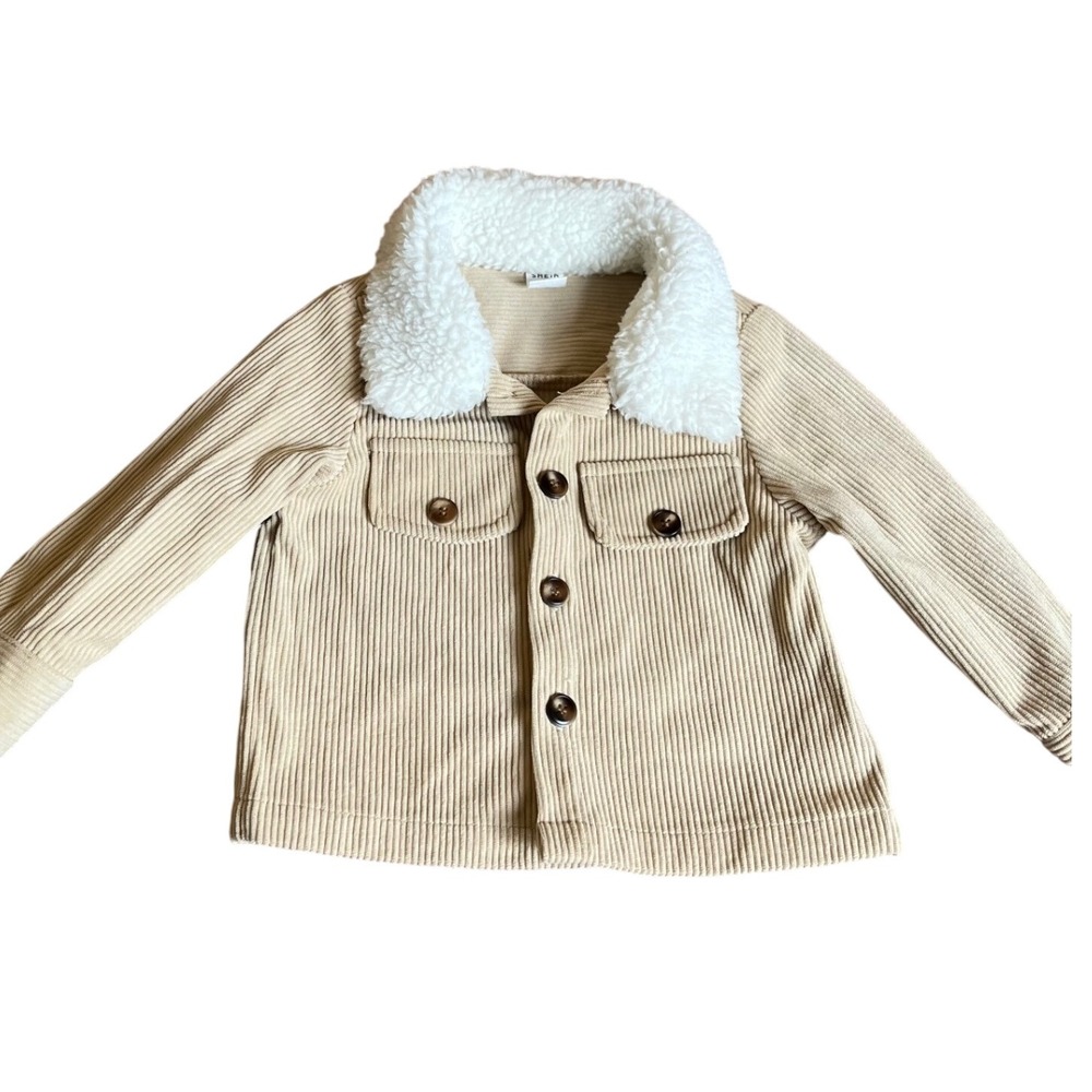 Corduroy Jacket with Faux Fur Collar Beige Button Up | 9-12 Months‎